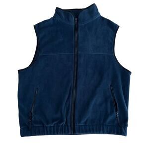 VTG Trail Designs Blue Mock Neck Full Zip Fleece Vest Zippered Pockets Men XL